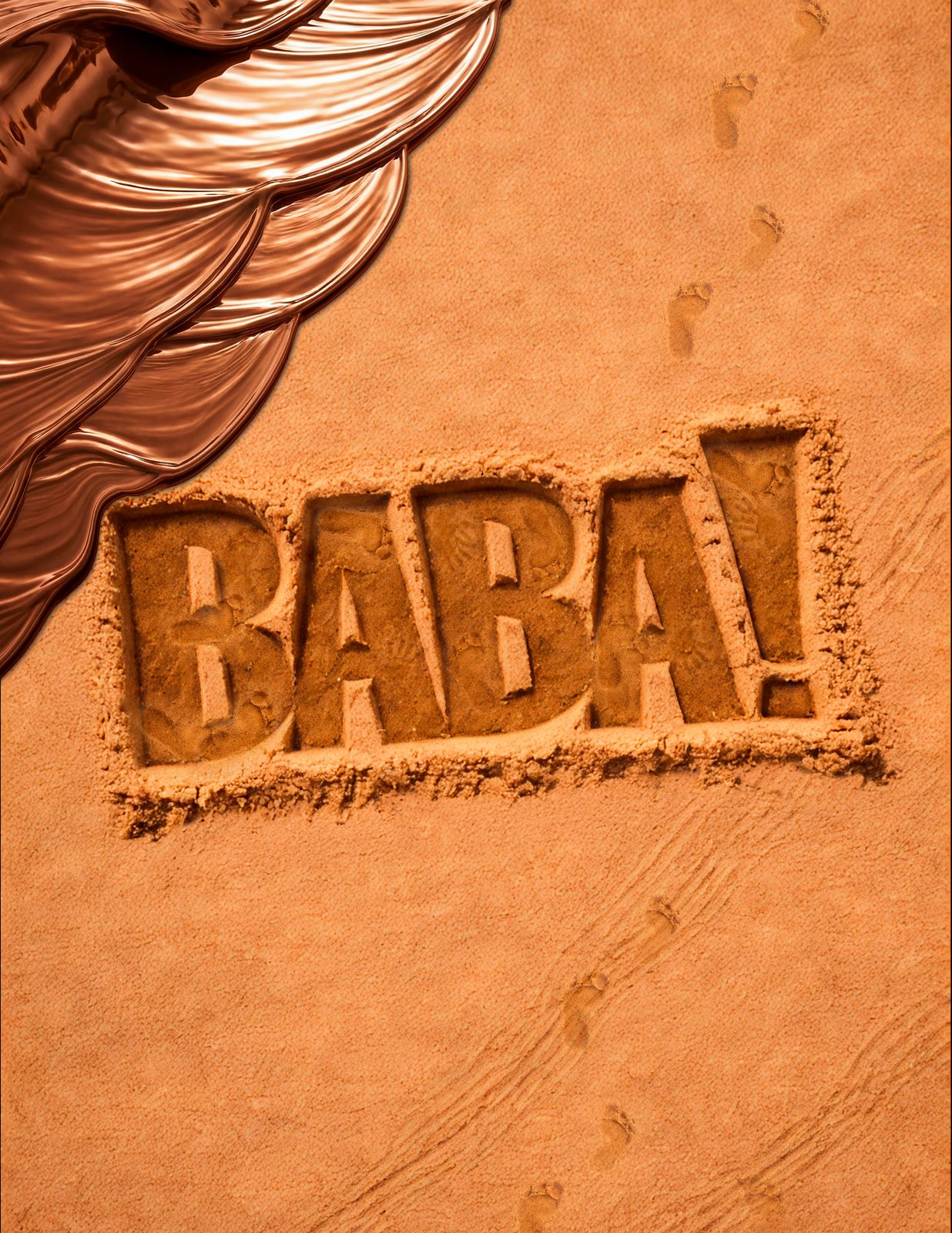 Logo BABA! imprimé dans le sable